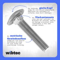 Schlossschrauben M10x25 Edelstahl A2 mit Vierkantansatz Vollgewinde DIN 603
