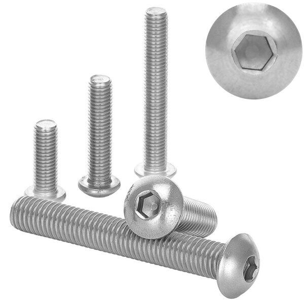 Linsenkopfschrauben M6x10 Innensechskant Edelstahl A2 ISO 7380-1 - Innensechskantschraube (Vollgewinde)