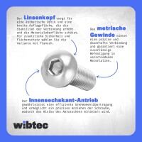 Linsenkopfschrauben M8x50 Edelstahl A2 mit Innensechskant, Vollgewinde ISO 7380