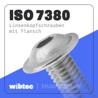 Linsenkopfschrauben M5x20 Edelstahl A2 mit Flansch und Innensechskant, Vollgewinde ISO 7380