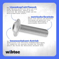 Linsenkopfschrauben M6x16 Flansch und Innensechskant (ISK) Edelstahl A2 ISO 7380-1 - Flanschschraube (Vollgewinde)