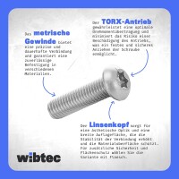 Linsenkopfschrauben M3x16 Edelstahl A2 mit Innensechsrund (TORX), Vollgewinde ISO 7380