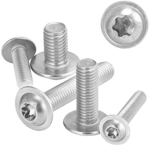 Linsenkopfschrauben M6x50 Edelstahl A2 mit Flansch und Innensechsrund (ISR), Vollgewinde ISO 7380