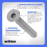Senkkopfschrauben M5x12 Edelstahl A2 mit Innensechskant, Vollgewinde DIN 7991