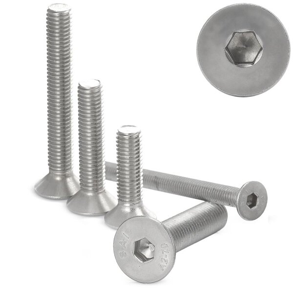 Senkkopfschrauben M6x25 Edelstahl A2 mit Innensechskant, Vollgewinde DIN 7991
