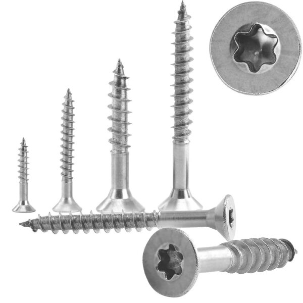 Spanplattenschrauben 6x160mm Innensechsrund (TX) Edelstahl A2 - Universelle Spanplattenschrauben (Teilgewinde)