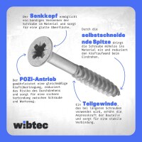 Pozi Spanplattenschrauben 6x120 mm Edelstahl A2 Senkkopf Kreuzschlitz (PZ), Teilgewinde