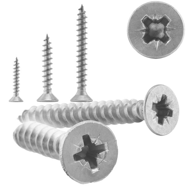POZI Spanplattenschrauben 4,5x45 mm Edelstahl A2 Senkkopf Kreuzschlitz (PZ), Vollgewinde