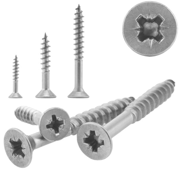Pozi Spanplattenschrauben 4,5x60 mm Edelstahl A2 Senkkopf Kreuzschlitz (PZ), Vollgewinde