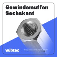 Gewindemuffen M8x30 (SW13) Sechskant, Edelstahl A2