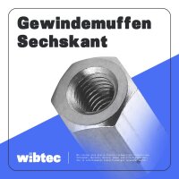 Gewindemuffen Sechskant M10x20 Edelstahl A2 - Verbindungsmuffe