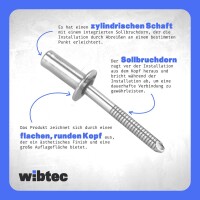 Dichtblindnieten mit Flachkopf, gerillter Nietdorn ISO 16585 A2/SSt 4,8X10