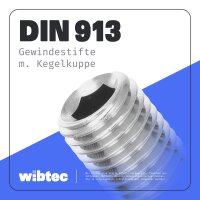 Gewindestifte M5x8 Innensechskant (ISK) und Kegelkuppe Edelstahl A2 DIN 913 - Madenschraube