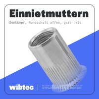 Senkkopf-Einnietmuttern, Rundschaft offen, gerändelt Edelstahl A2