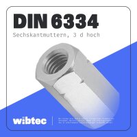 Sechskantmuttern, 3 d hoch DIN 6334 A2
