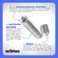 Gewindestifte M3x10 Innensechskant (ISK) und Spitze Edelstahl A2 DIN 914 - Madenschraube