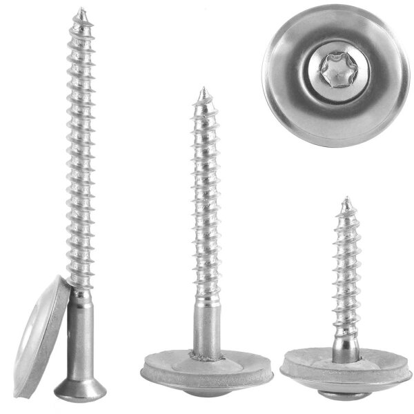 Spenglerschrauben T-20 Innensechsrund mit U-Scheibe (25mm) ähnl. DIN 7995 Edelstahl A2