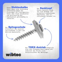 Spenglerschrauben T-20 Innensechsrund mit U-Scheibe (25mm) ähnl. DIN 7995 Edelstahl A2
